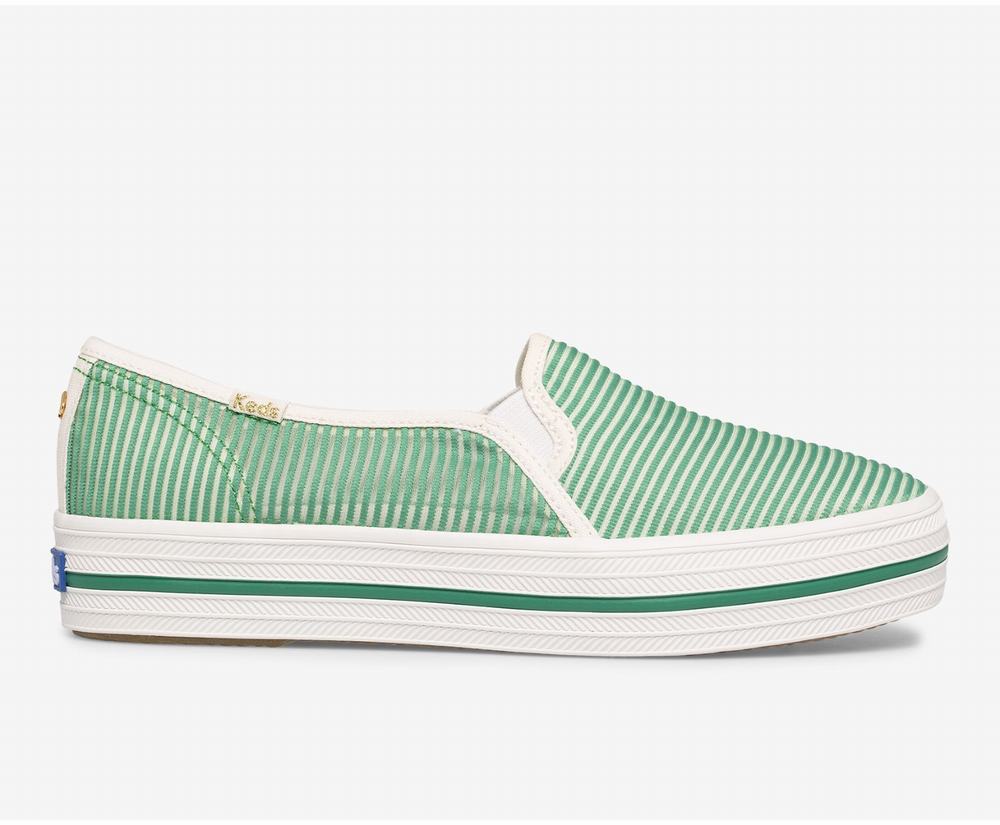 Women's Keds x kate spade new york Triple Decker Stripe Mesh Slip Ons Green 1780534TE - South Africa